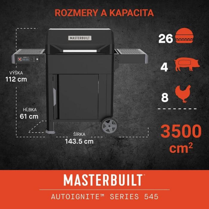 Masterbuilt Autoignite 545 gril na dřevěné uhlí s udírnou